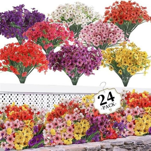 Artificial Flowers Outdoor Indoor UV Resistant Bulk Bundle Garden Porch Decor - Picture 8 of 8